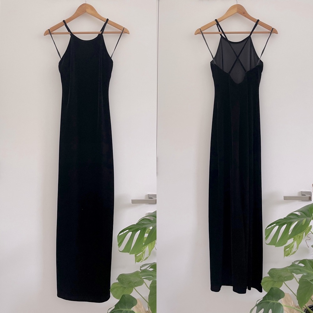 Velvet Black w/ Slit & Criss-cross back Dress
